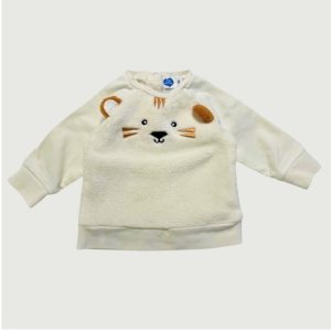 Sweat bébé beige à manches longues avec empiècement effet velours et broderie tête d’ours sur le devant. Mots D'enfants, 6 mois, d'occasion