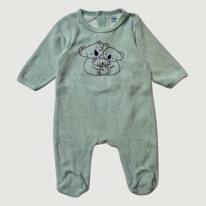 Dors-bien 6 mois Mots d’Enfants en velours vert d’eau avec motif famille koalas manches longues, d'occasion