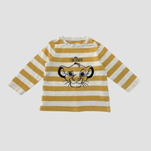 T-shirt bébé manches longues rayé blanc et moutarde avec motif Simba Disney Le Roi Lion, 12 mois