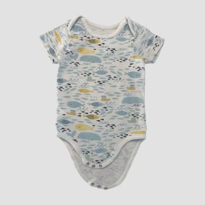 Body bébé blanc manches courtes avec imprimé poissons bleus et jaunes, 12 mois d'occasion