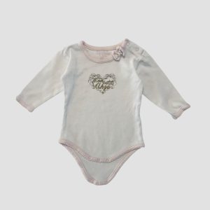 Body blanc manches longues avec inscription dorée Mon petit ange et petit nœud rose pâle. Kimbaloo, 6 mois d'occasion