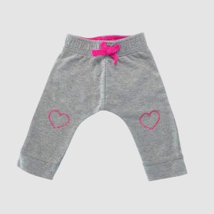 Pantalon bébé gris clair style jogging avec cœurs brodés fuchsia et nœud à la taille. Kitchoun, 3 mois d'occasion