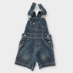 Salopette Kimadi en jean bleu avec bretelles réglables, poches décoratives et boutons métalliques, taille 3 mois, d'occasion