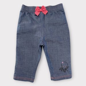 Pantalon Orchestra en 6 mois, effet jean bleu avec taille élastiquée, nœud rose sur le devant et broderie décorative en bas de jambe, d'occasion