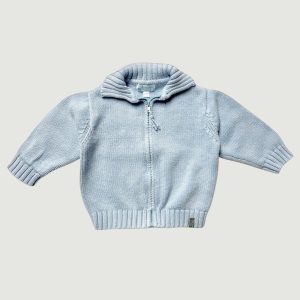 Gilet 12 mois Kimbaloo bleu ciel en maille col camionneur zippé manches longues, d'occasion