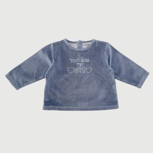Sweat bébé en velours bleu gris à manches longues avec inscription “You are my sit” et motifs oursons. Tex, 12 mois d'occasion