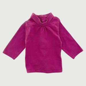 T-shirt bébé fille fuchsia à manches longues avec col roulé et ouverture pressions au dos. Kitchoun, 3 mois d'occasion