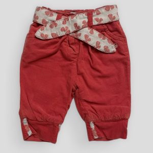 Pantalon rouge en velours côtelé Obaïbi avec ceinture décorative fleurie et bas resserrés, d'occasion