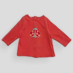 T-shirt 6 mois bébé Obaïbi corail manches longues avec coccinelle imprimée et boutons-pression au dos, d'occasion