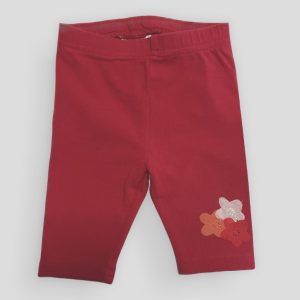Legging bébé rouge à taille élastique avec motifs fleurs décoratives sur le bas de la jambe, 6 mois d'occasion