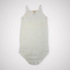 Body bébé blanc, manches débardeur, avec fermeture par boutons pressions. Seconde main.
