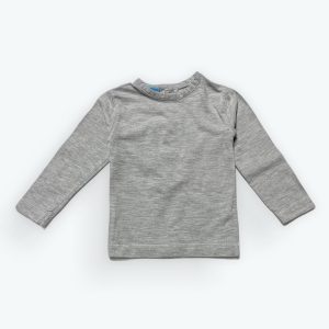 T-shirt bébé gris uni à manches longues avec pressions aux épaules. Seconde main.