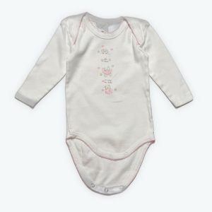 Body bébé blanc manches longues motifs dodo rose pâle. Seconde main.