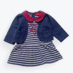 Robe bébé manches longues marinière effet gilet rajouté. Seconde main.