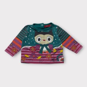 T-shirt manches longues multicolore, avec des motifs ludiques. Seconde main.