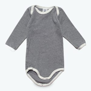 Body bébé manches longues fines rayures blanches et grises. Seconde main.
