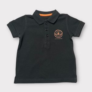 Polo wenge manches courtes avec sérigraphie vieux rose devant et dos. Seconde main.