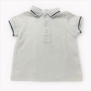 Polo blanc manches courtes filet bleu marine. Seconde main.
