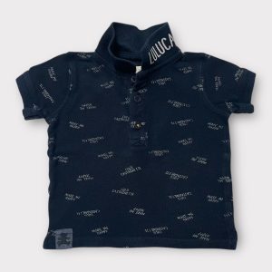 Polo bébé manches courtes bleu marine motifs répétés Lulu Castagnette. Seconde main.