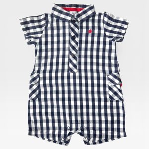Combinaison bébé manches courtes à carreaux bleu marine et blanc avec étoile Carter’s, 6 mois d'occasion