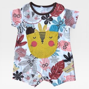 Combinaison bébé manches courtes multicolore avec motif tigre et feuilles Boboli, 1 mois, d'occasion