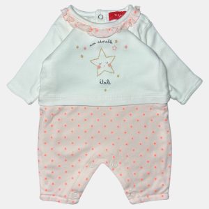Combinaison bébé molletonnée blanche et rose à étoiles avec message « Mon adorable étoile » Tissaia, 1 mois d'occasion
