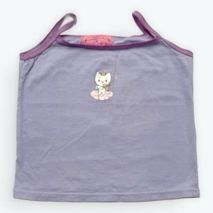 Débardeur enfant violine avec un petit dessin chat. Seconde main.
