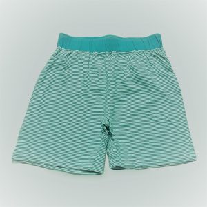 Short enfant rayé blanc et turquoise, en maille souple. Seconde main.