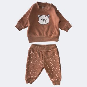 Ensemble bébé marron avec sweat ourson et pantalon assorti intérieur polaire douce, Naissance d'occasion