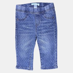 Jean bébé bleu à pois blancs souple et léger, Obaïbi 6 mois, d'occasion