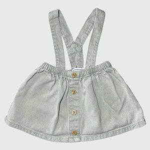 Jupe à bretelles vert pâle pour bébé avec boutons décoratifs Lulu Castagnette taille 6 mois