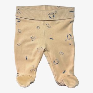 Pantalon bébé avec pieds Kiabi 1 mois jaune avec petits motifs animaux et taille élastique. d'occasion
