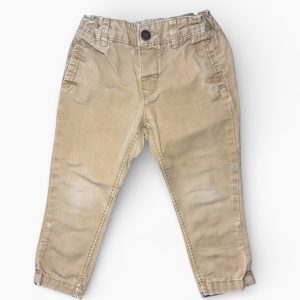Pantalon chino H&M, marron/beige, coupe droite, taille élastiquée avec bouton, 12-18 mois, d'occasion