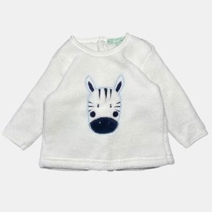Pull polaire blanc Mes Petits Cailloux 3 mois avec motif zèbre brodé, d'occasion