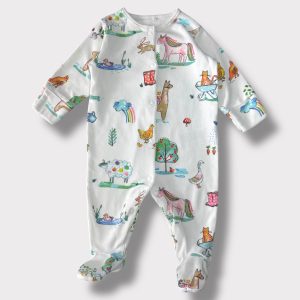 Pyjama bébé Next Baby 3 mois blanc avec pieds et motifs animaux multicolores, d'occasion