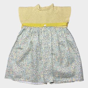 Robe bébé Wedoble 6 mois haut en maille jaune et bas fleuri avec ruban décoratif à la taille, 6 mois d'occasion