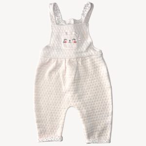 Salopette bébé 6 mois en molleton rose pâle matelassé avec bretelles et poche poitrine motif chat, d'occasion