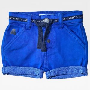Short bébé 3 mois Lulu Castagnette en denim bleu avec revers, cordon noir et taille élastiquée logotypée, d'occasion