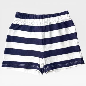 Short bébé, Tex, 3 mois blanc et bleu marine à larges rayures style marinière avec taille élastique, d'occasion