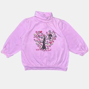 Sous-pull 6 mois Kimbaloo rose mauve à col roulé avec motif arbre cœur fleuri et détails en perles, d'occasion