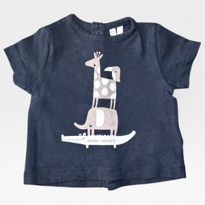 T-shirt Orchestra naissance noir à manches courtes avec imprimé animaux safari empilés sur le devant, d'occasion