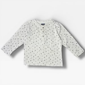 T-shirt bébé gris chiné à motifs graphiques avec boutons au col et manches longues. Kiabi, 24 mois d'occasion