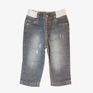 Jean bébé gris délavé avec taille élastique confortable, taille 9 mois. Tex, d'occasion