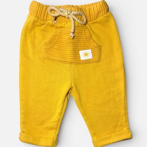 Pantalon jogging bébé jaune moutarde en molleton, taille élastique avec cordon et grande poche avant, taille 12 mois, In Extenso d'occasion