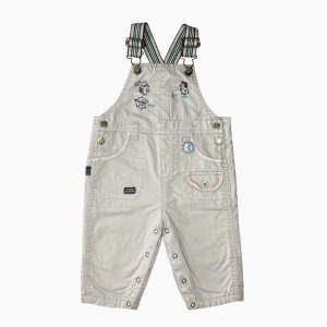 Salopette bébé gris beige avec bretelles rayées et motifs animaux de la forêt, Sergent Major, 9 mois d'occasion