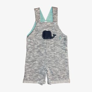 Salopette bébé grise chinée avec motif baleine bleu marine et boutons sur les côtés, 18 mois, d'occasion