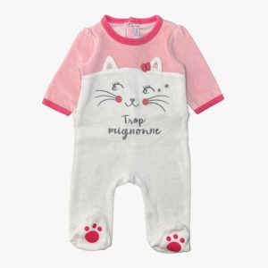 Dors-bien bébé rose et blanc motif chat “Trop mignonne” Gémo, 3 mois d'occasion