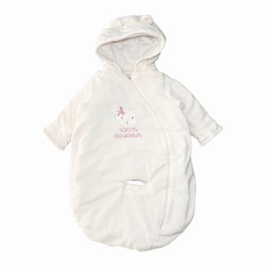 Nid d’ange bébé rose très pâle avec capuche à oreilles et motif souris “100% douceur”, taille 0-1 mois, Kimbaloo, d'occasion