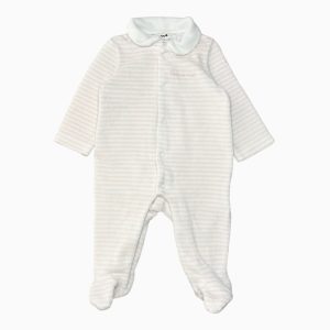 Dors-bien bébé blanc et rose rayé avec col et inscription “Bonne nuit” Cyrillus, 1 mois d'occasion