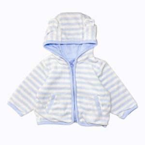 Veste bébé à capuche blanche et bleu rayée avec oreilles In Extenso, 3 mois d'occasion